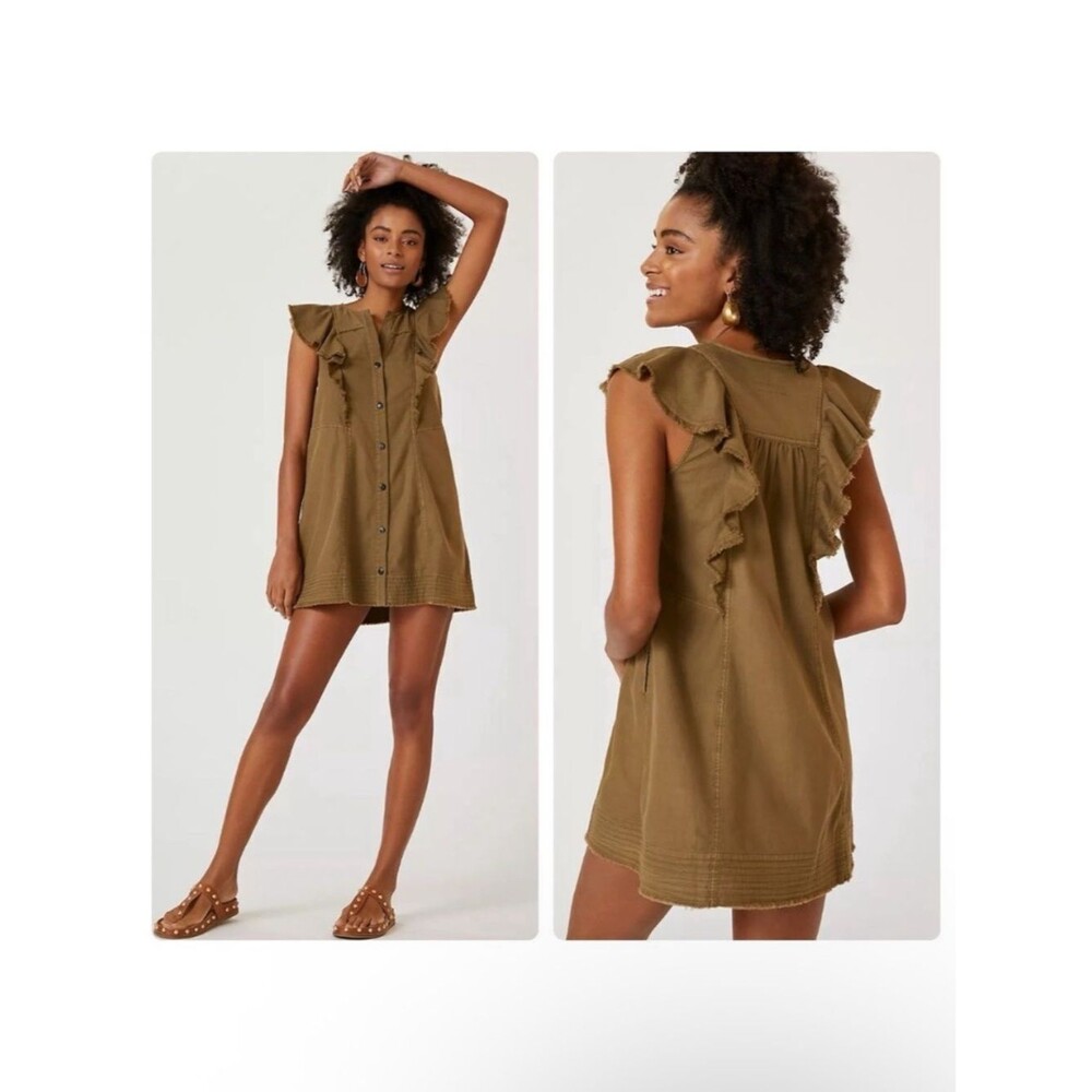 Anthropologie Pilcro Flutter-Sleeve Buttondown Tunic Mini Dress